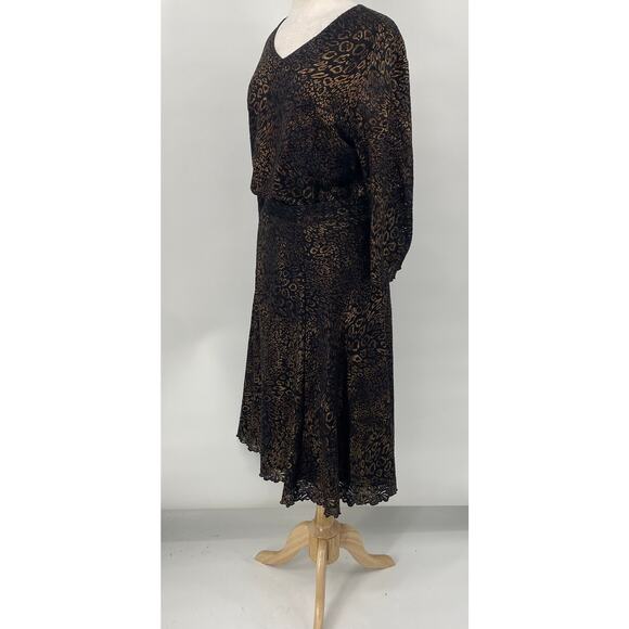 Vintage 90s Laura Ashley Cheetah Animal Print Lace Top & Midi Skirt Set Black 16 - Picture 4 of 10